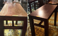 Tamiri yapılmış bir masa, öncesi ve sonrası